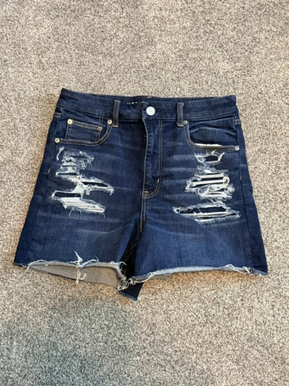 American Eagle Curvy High-Rise Shortie Distressed Denim Shorts - Size 12